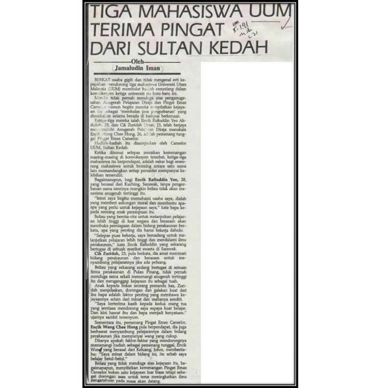 Tiga Mahasiswa UUM Terima Pingat dari Sultan Kedah